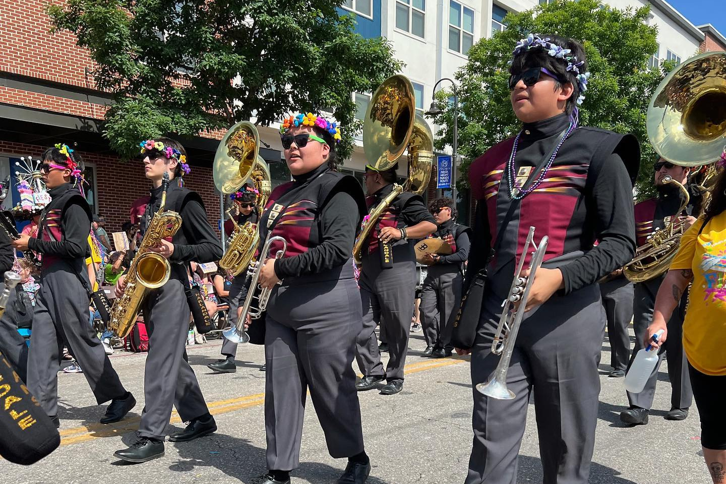 band students performing during a parade