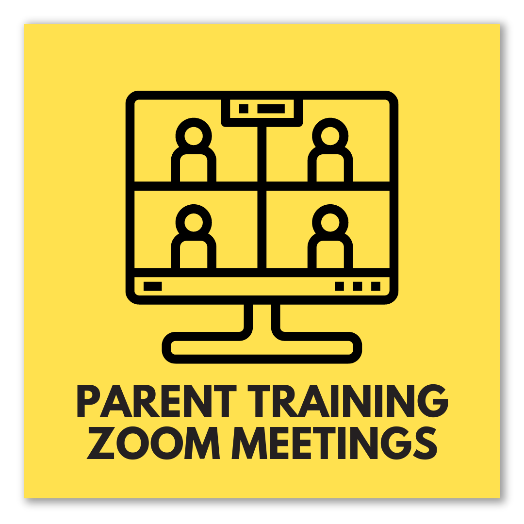 graphic that says parent training zoom meetings