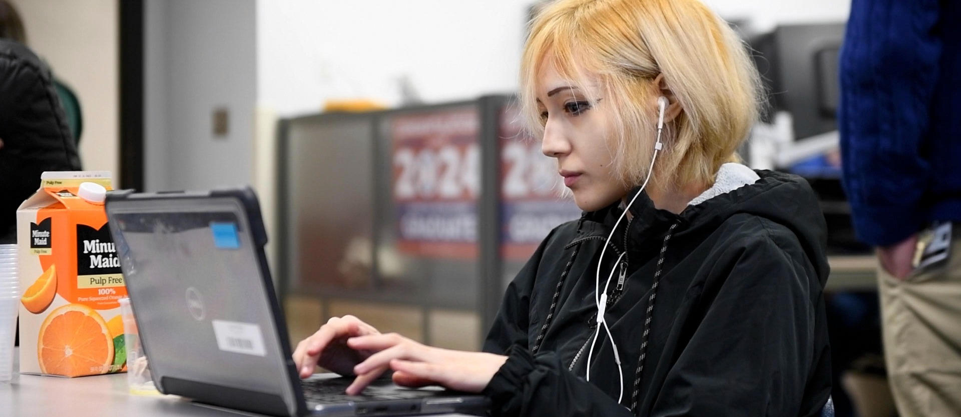student working on laptop