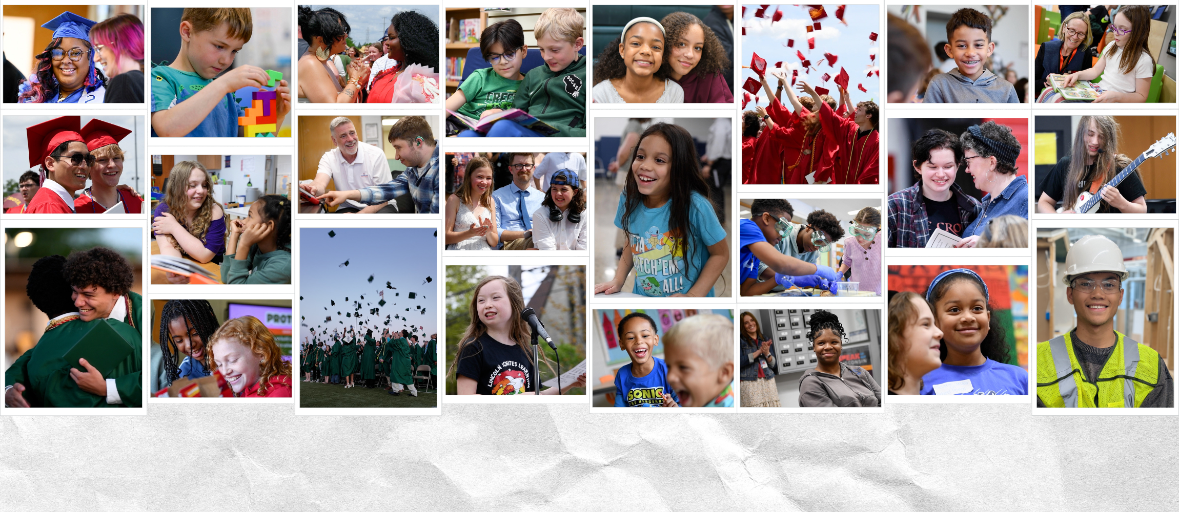 collage of photos of students smiling