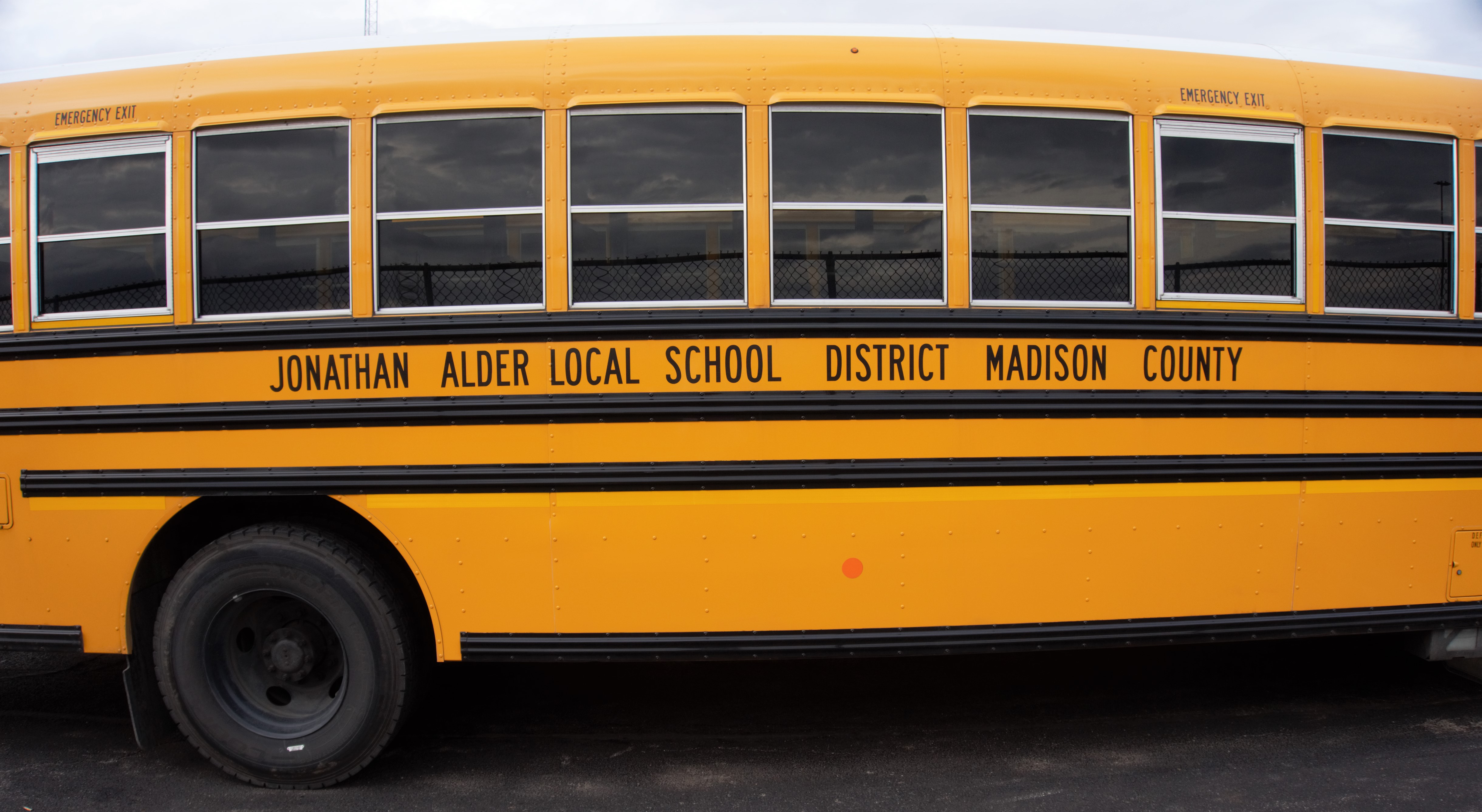 school bus that says "Jonathan Alder Local School District Madison County"