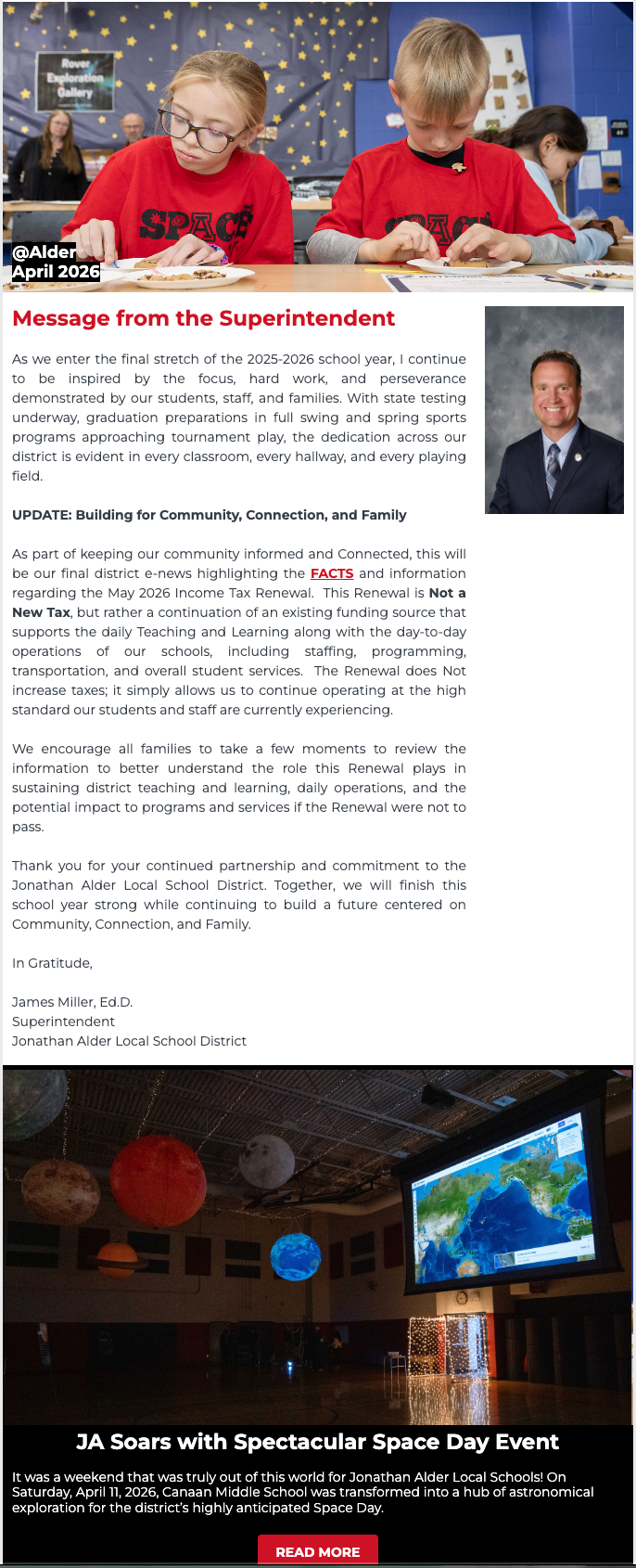 Screenshot of April 2026 @Alder E-News