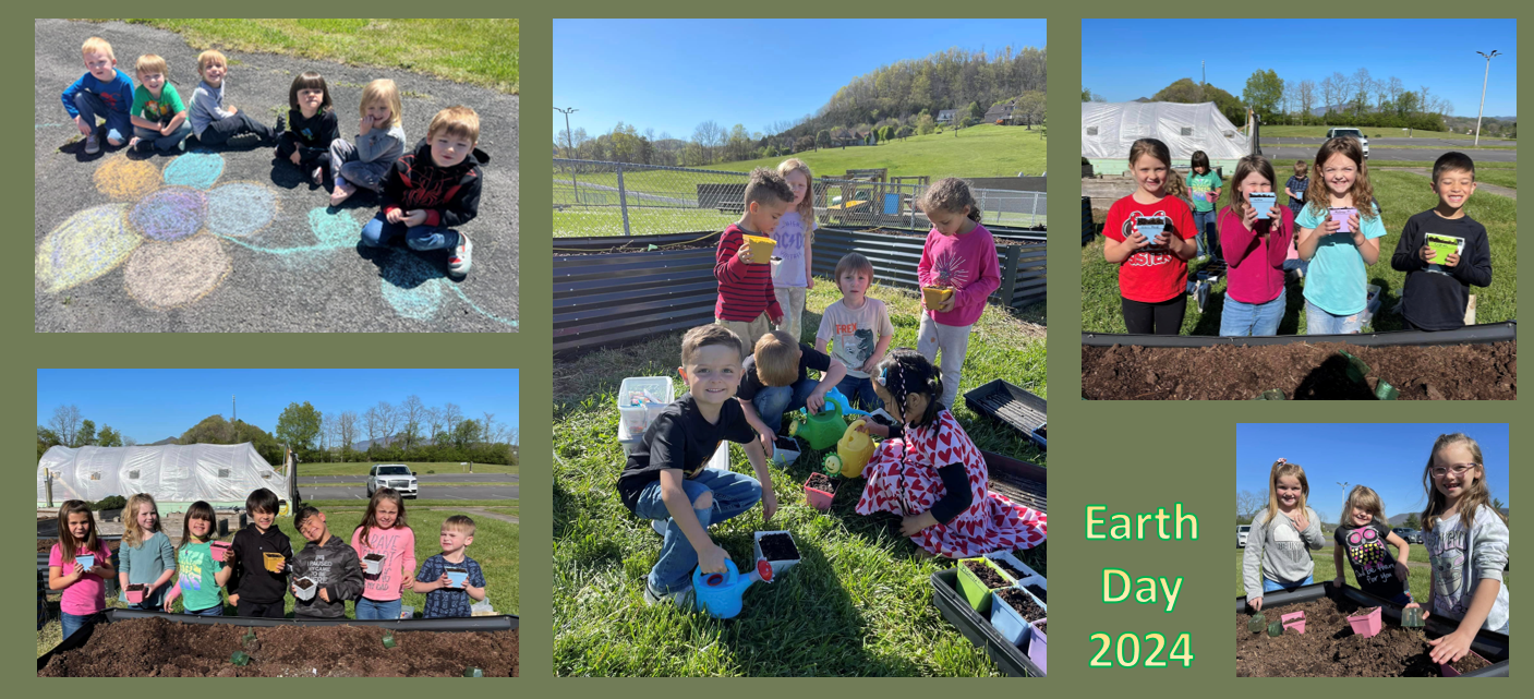 Elementary Students planting flowers for Earth Day