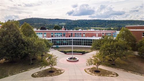 exterior drone photo of the high school campus
