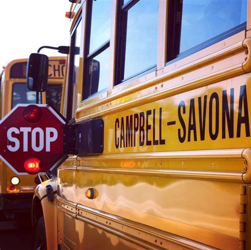 close up of school bus with district name