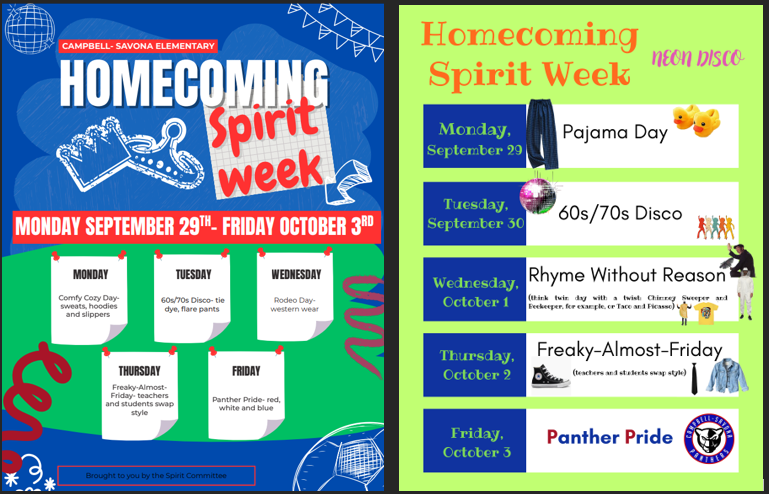 spirit week fliers for homecoming