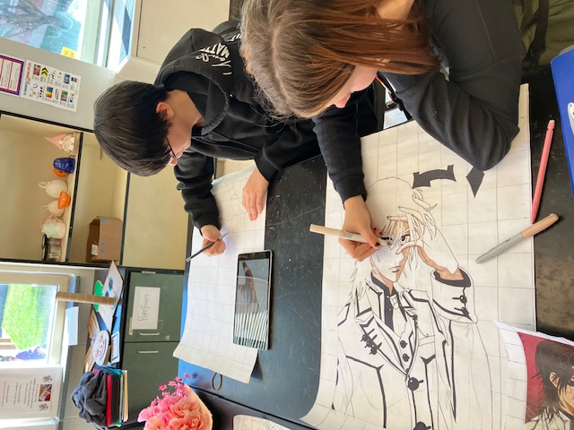 Students working on art project