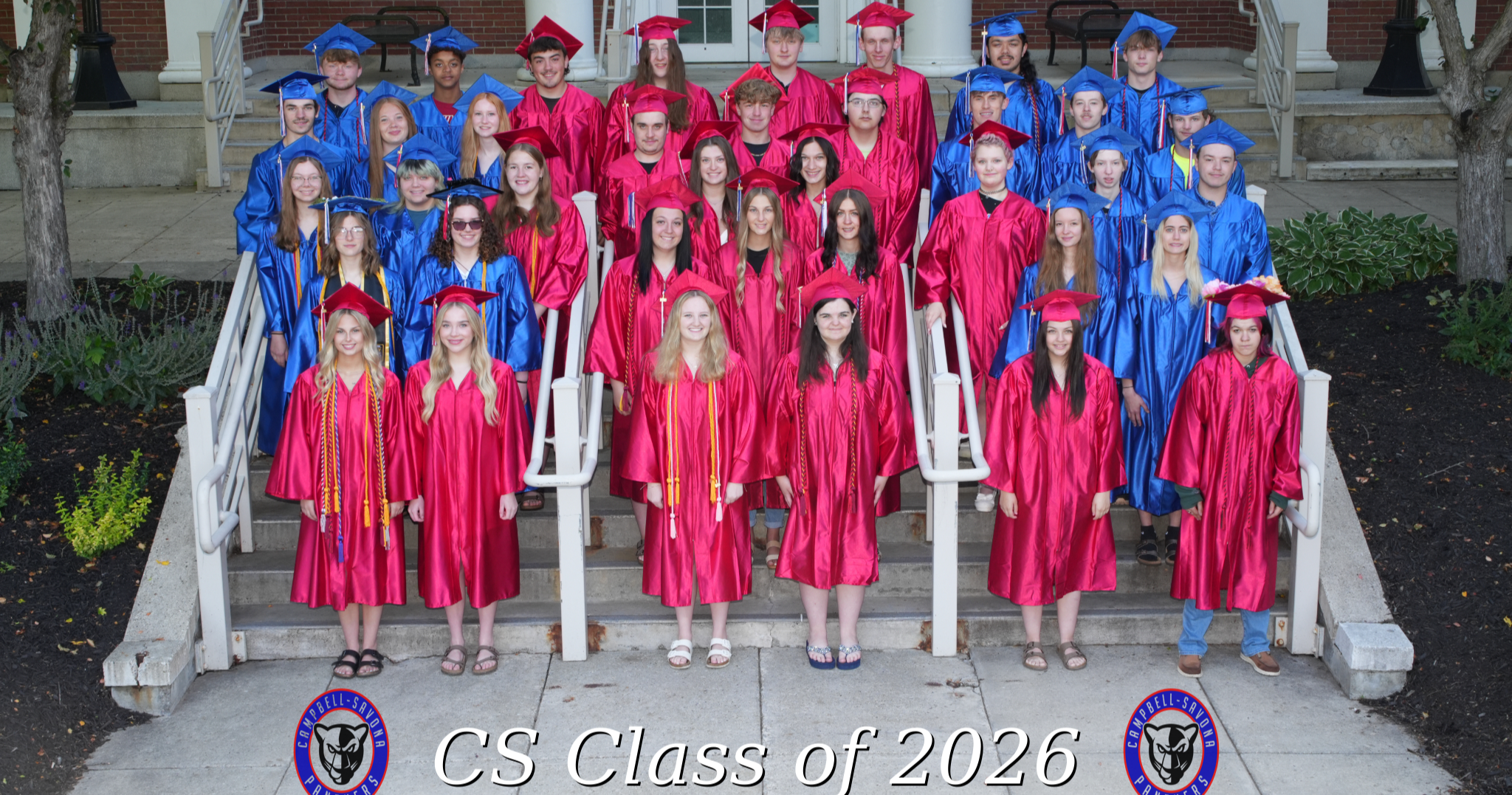 Seniro class picture in graduation robes