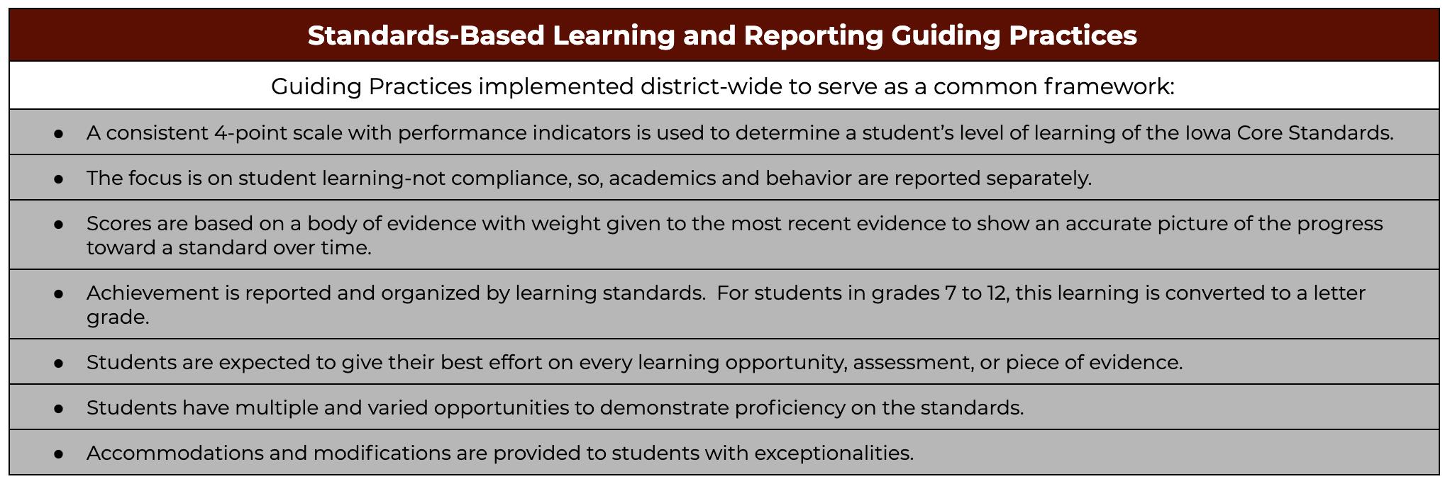 standards- based learning and reporting guiding practices