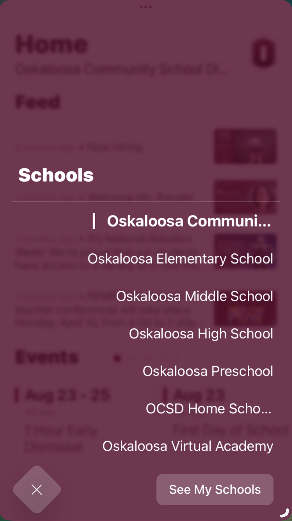 List of all schools in app