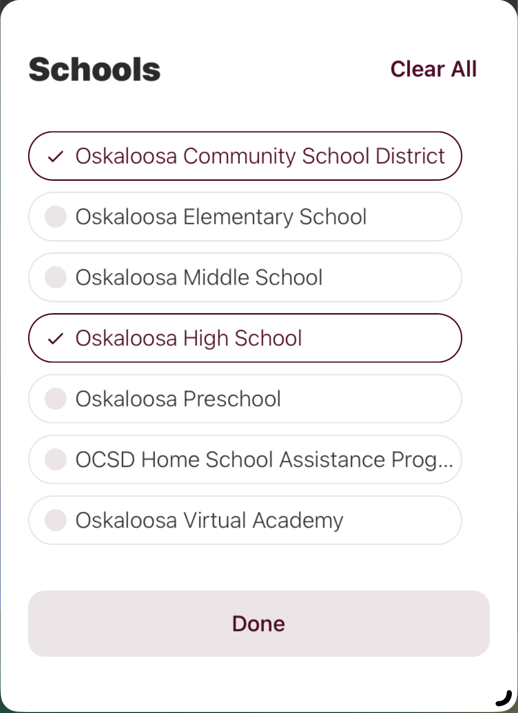 Mobile App Settings - Schools