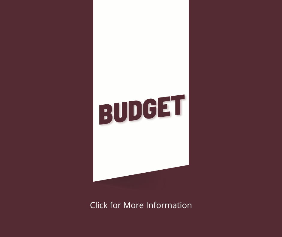 Graphic with the word "Budget" and a message to click for more information