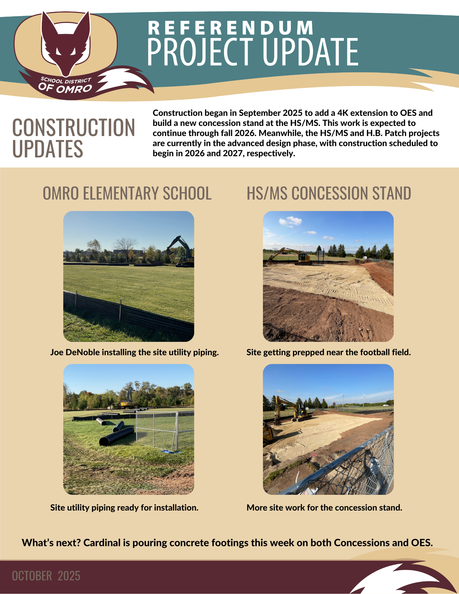 Graphic of a construction project update with four pictures on it.