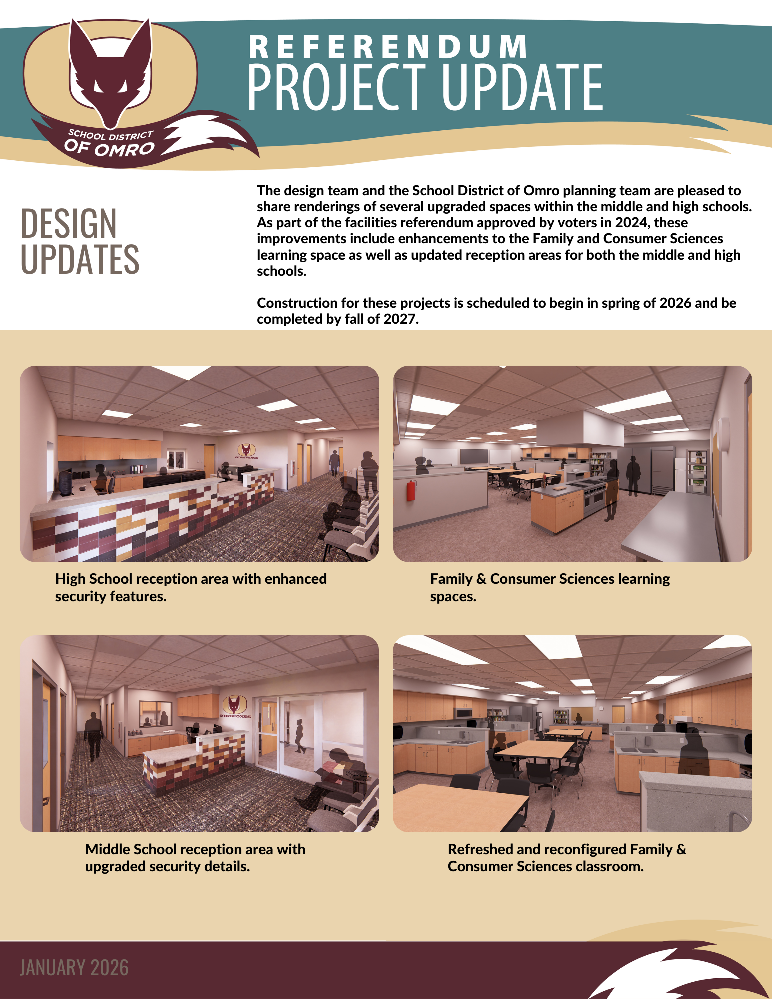 Flyer communicating design updates for a referendum project.