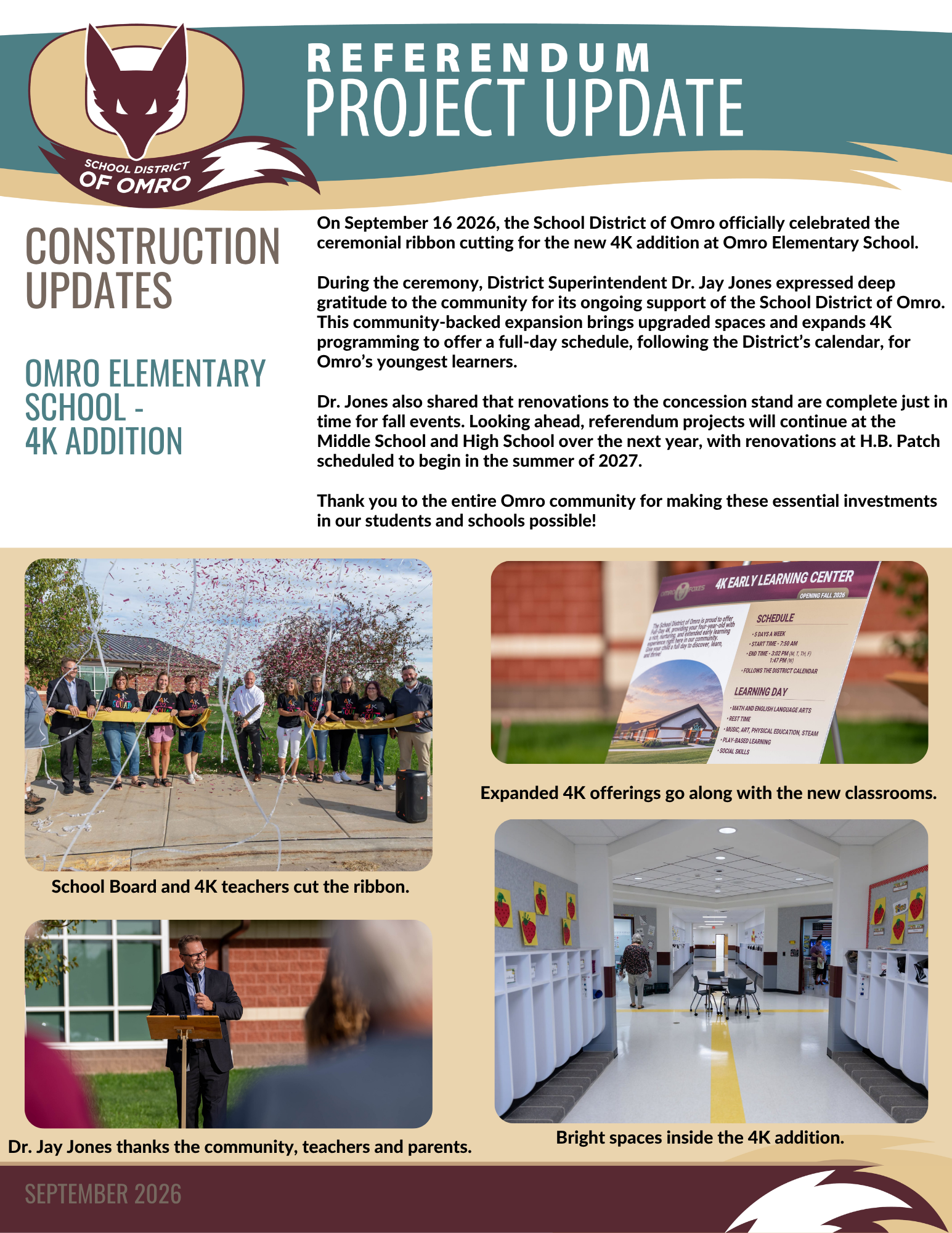 Graphic with four images of construction project updates.