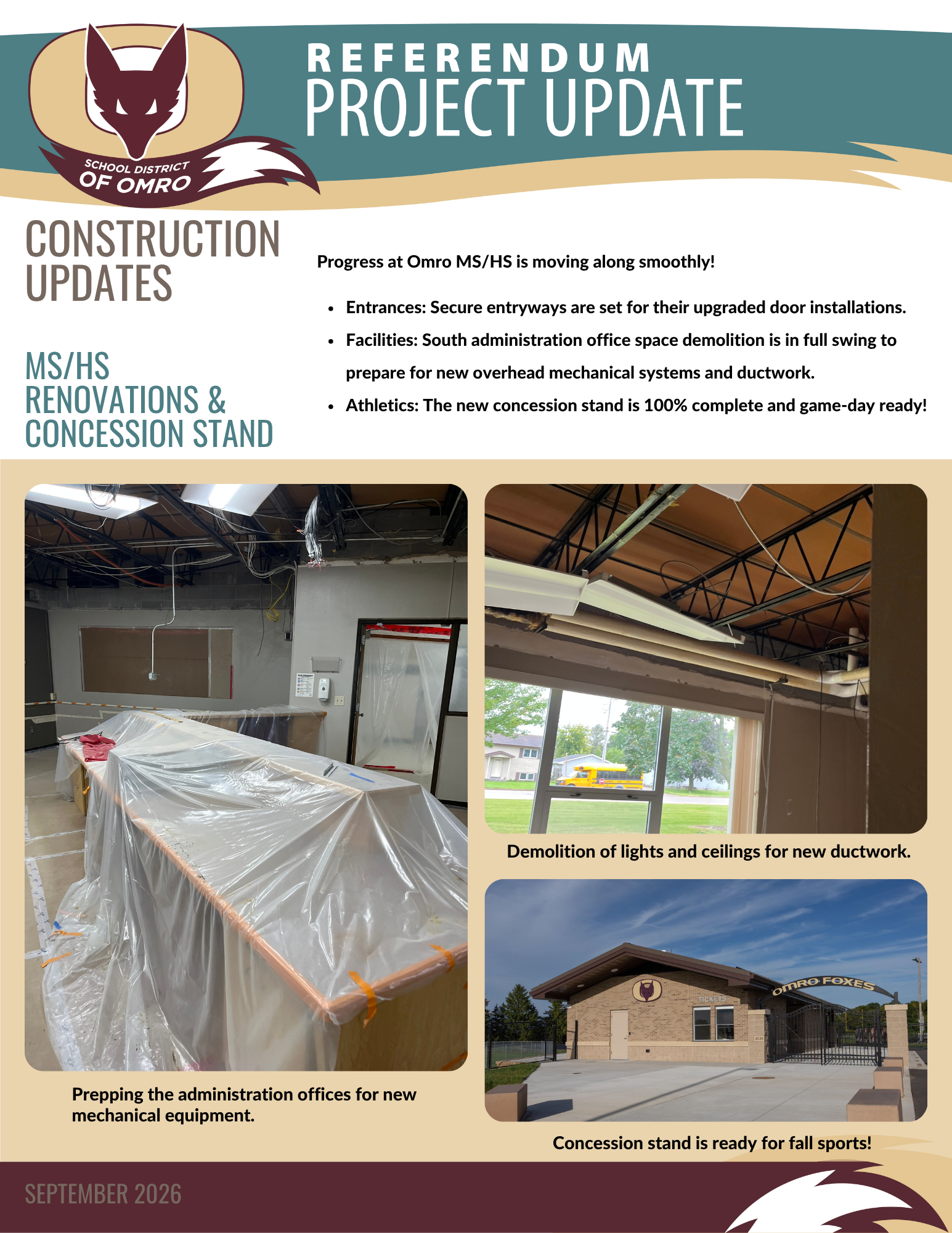 Graphic with three images of construction project updates.