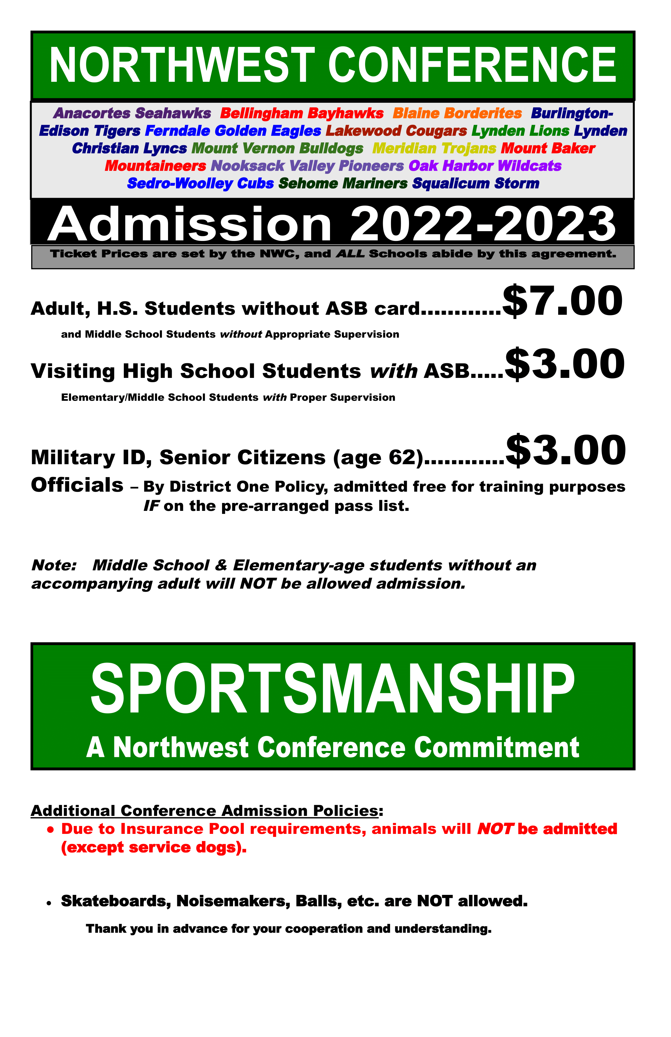 NW conference admission prices