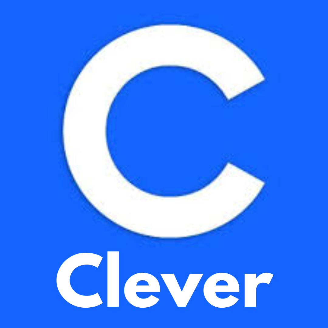 White C on Blue Background - Clever