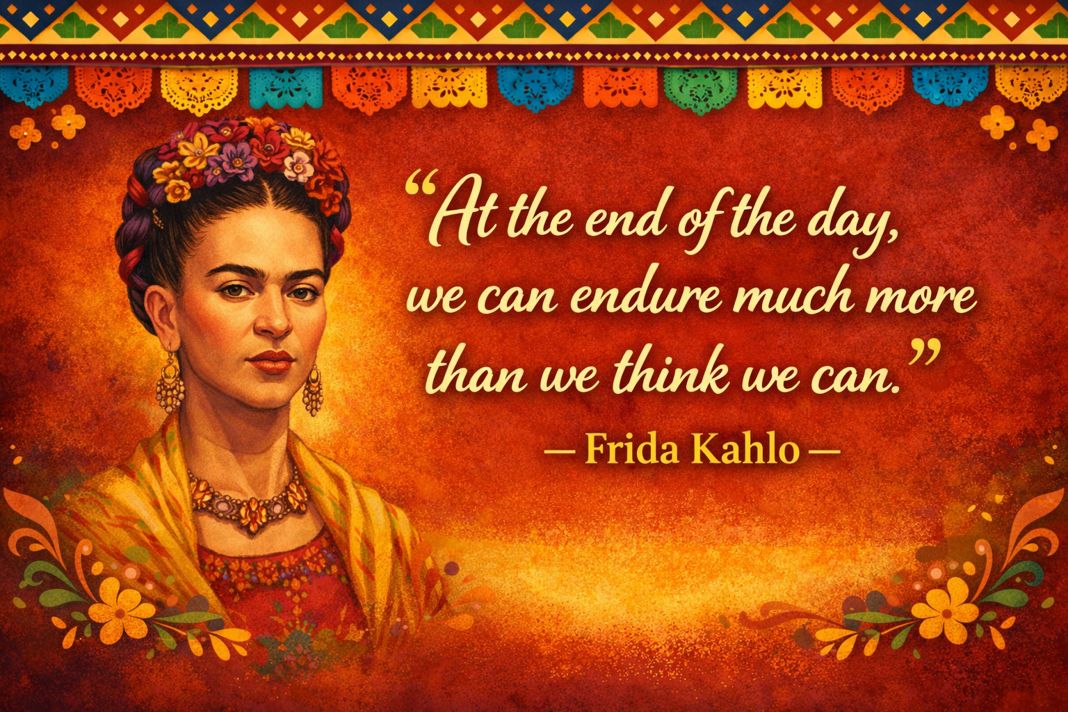 "At the end of the day, we can endure much more than we think we can." - Frida Kahlo