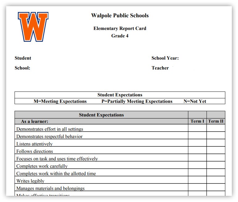 Report Card Sample