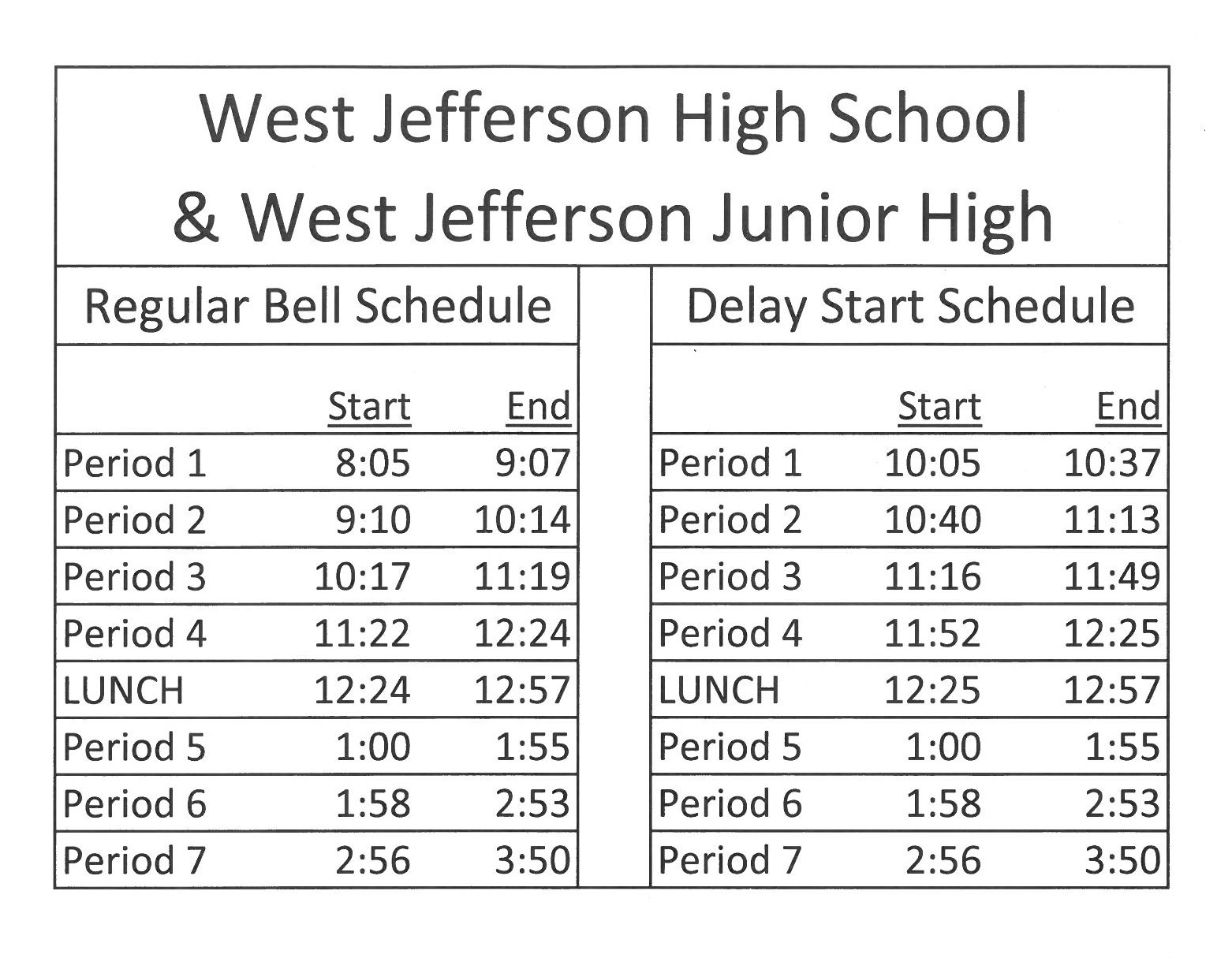Bell Schedule 2023 24 West Jefferson High School