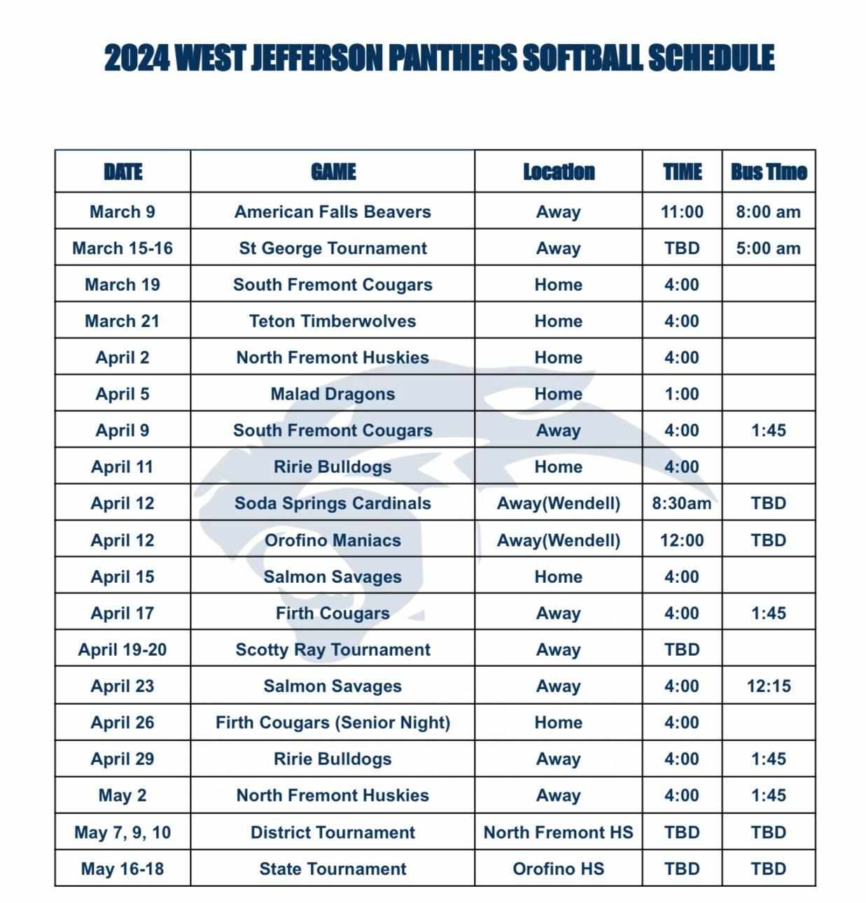 Softball Schedule