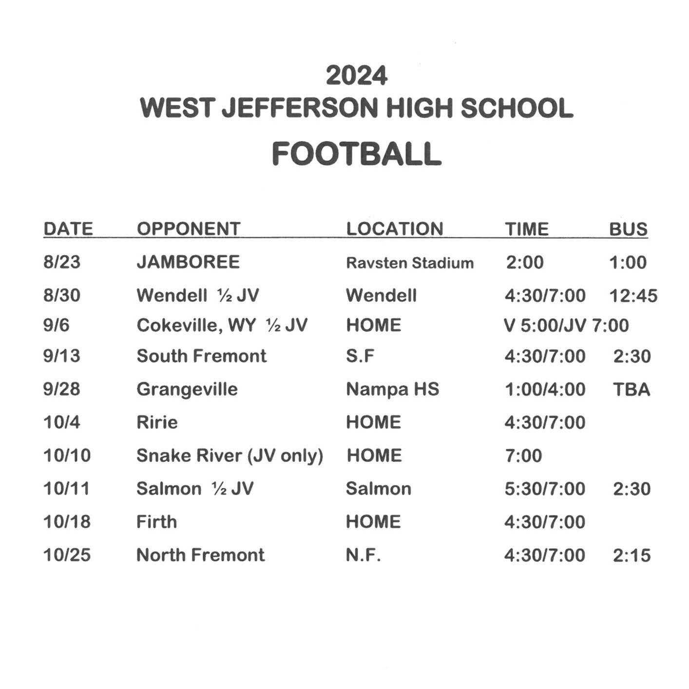 HS Football Schedule