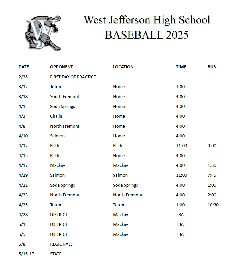 Baseball Schedule