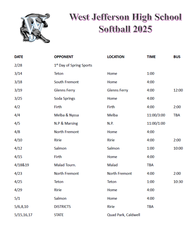 Softball Schedule