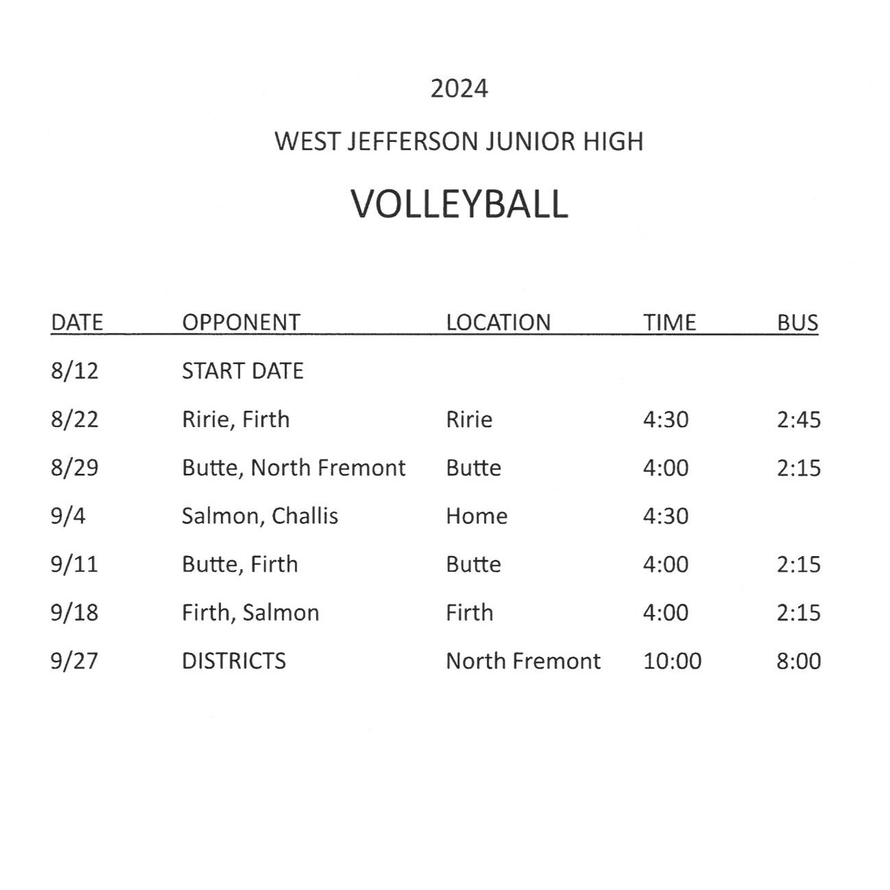 2024 JH Vball Schedule