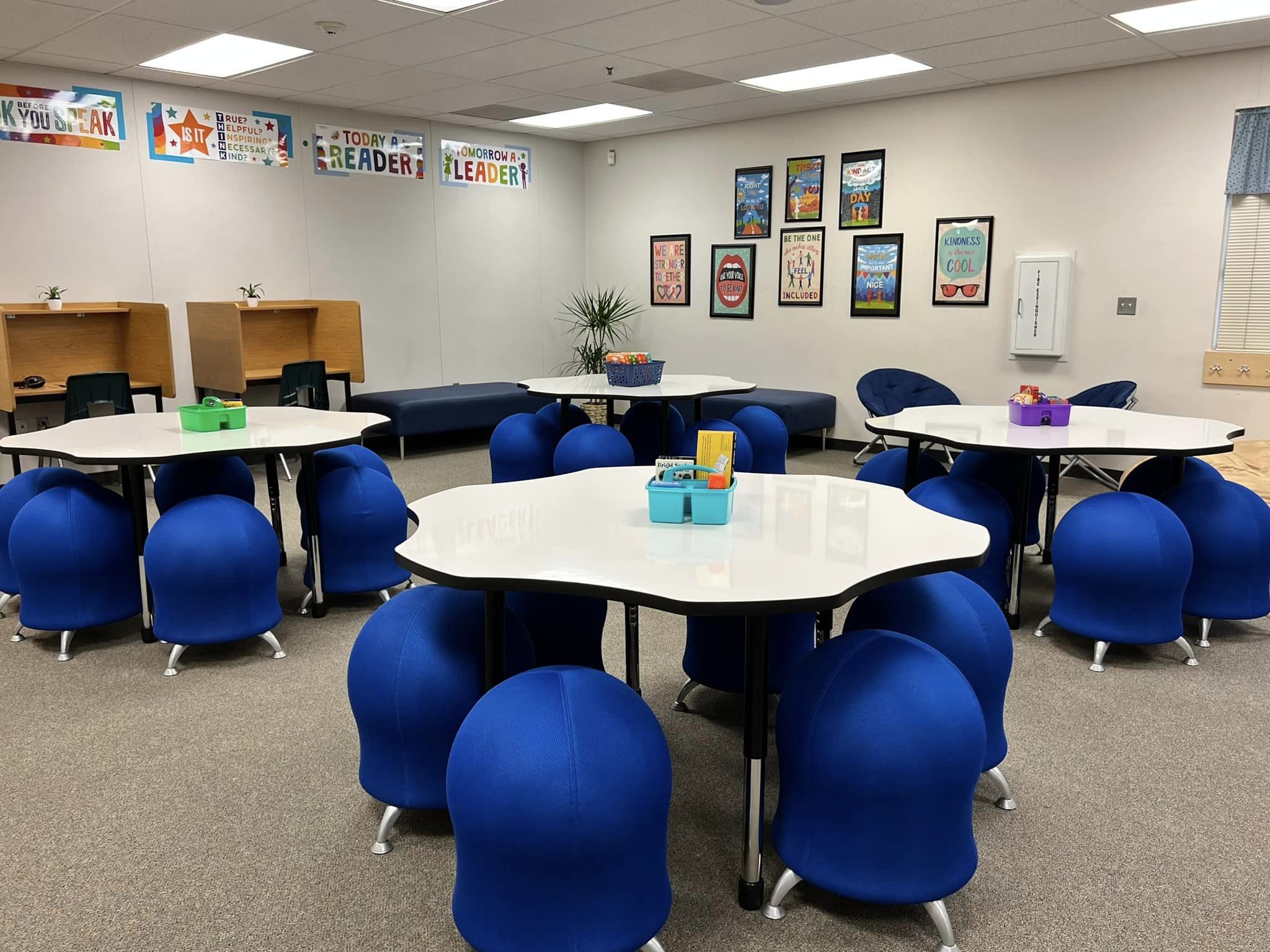 Wellness Room whiteboard tables and soft stools