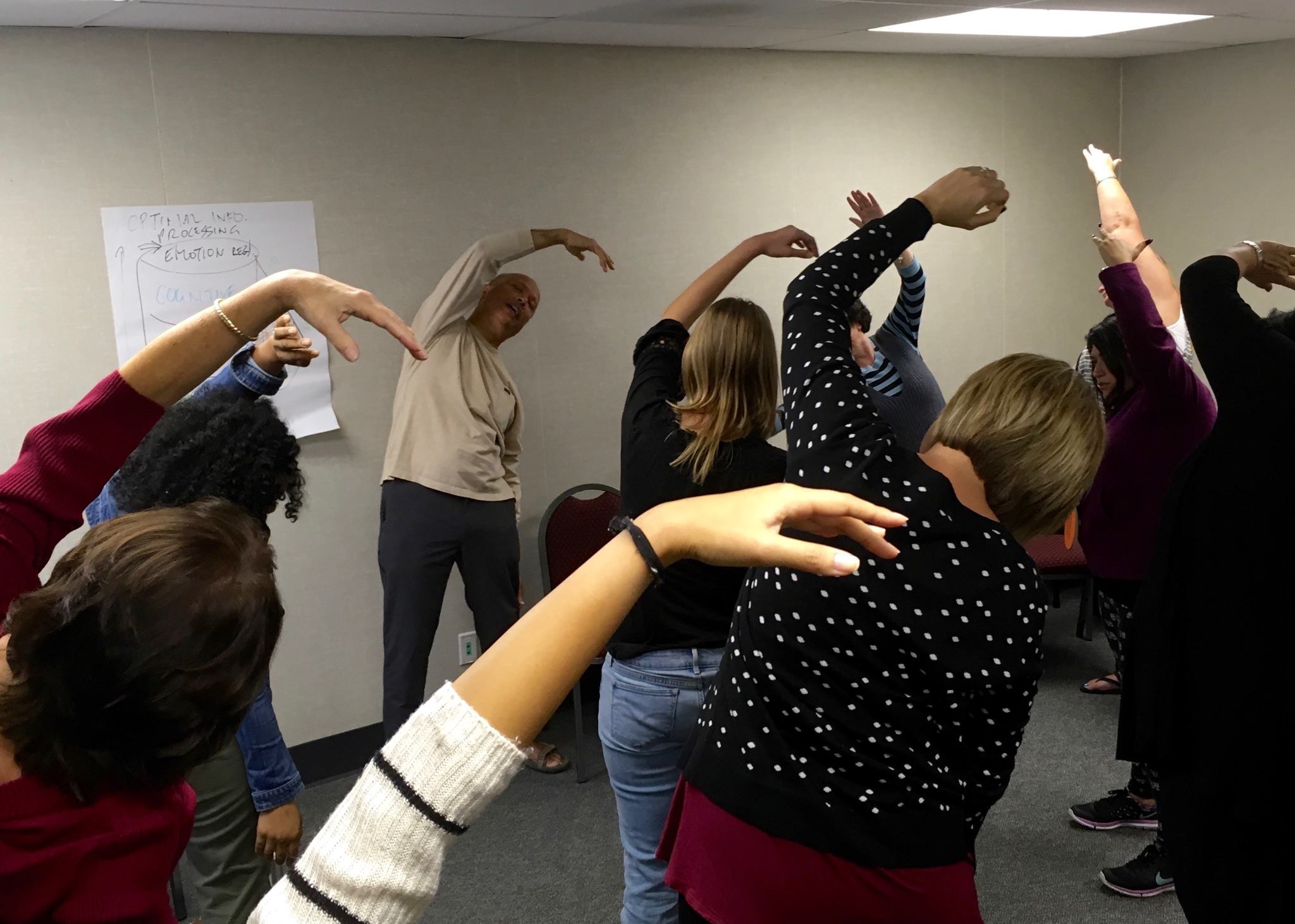 Elementary counselors participating in a mindfulness training