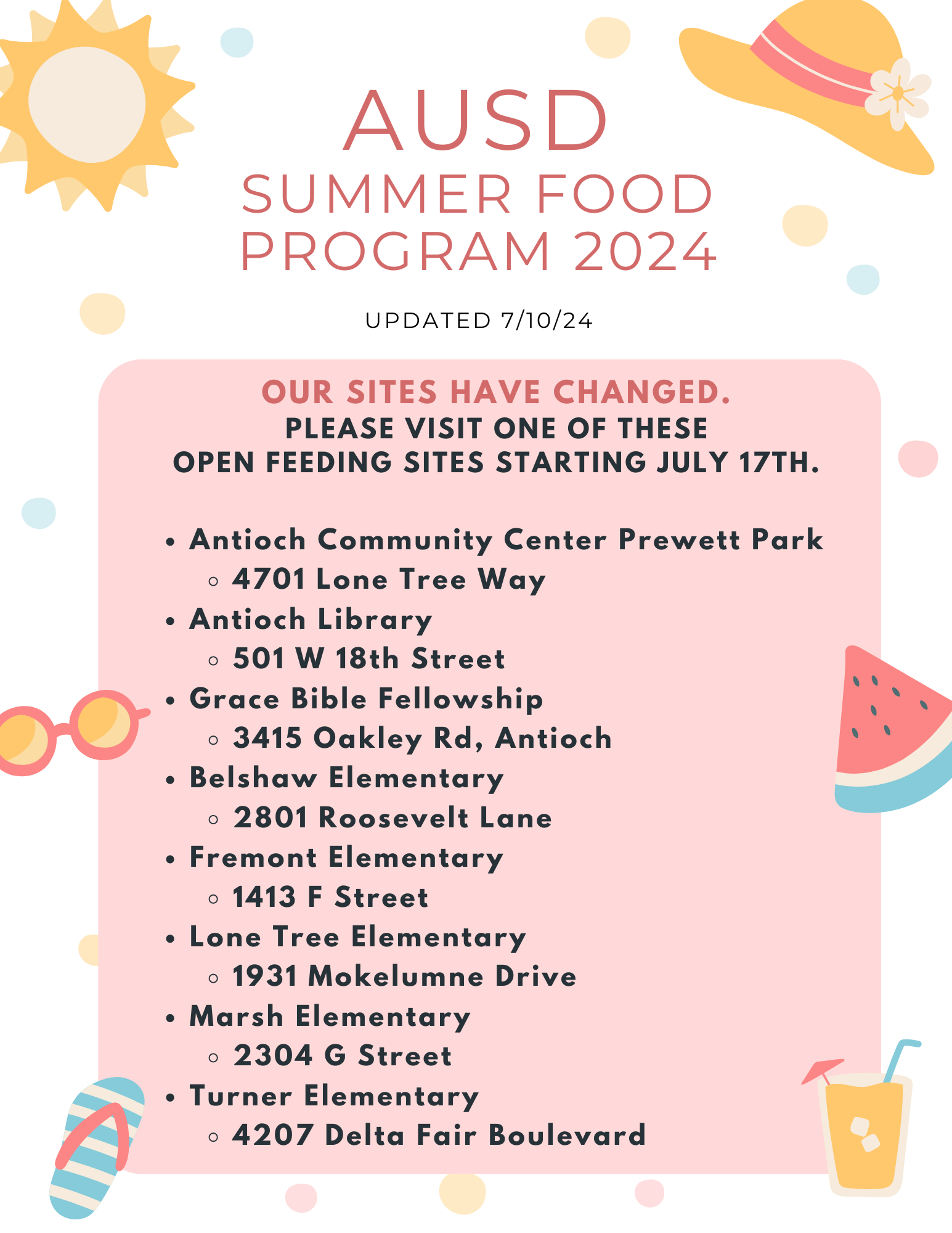 List of open feeding sites that will remain open on July 17th.