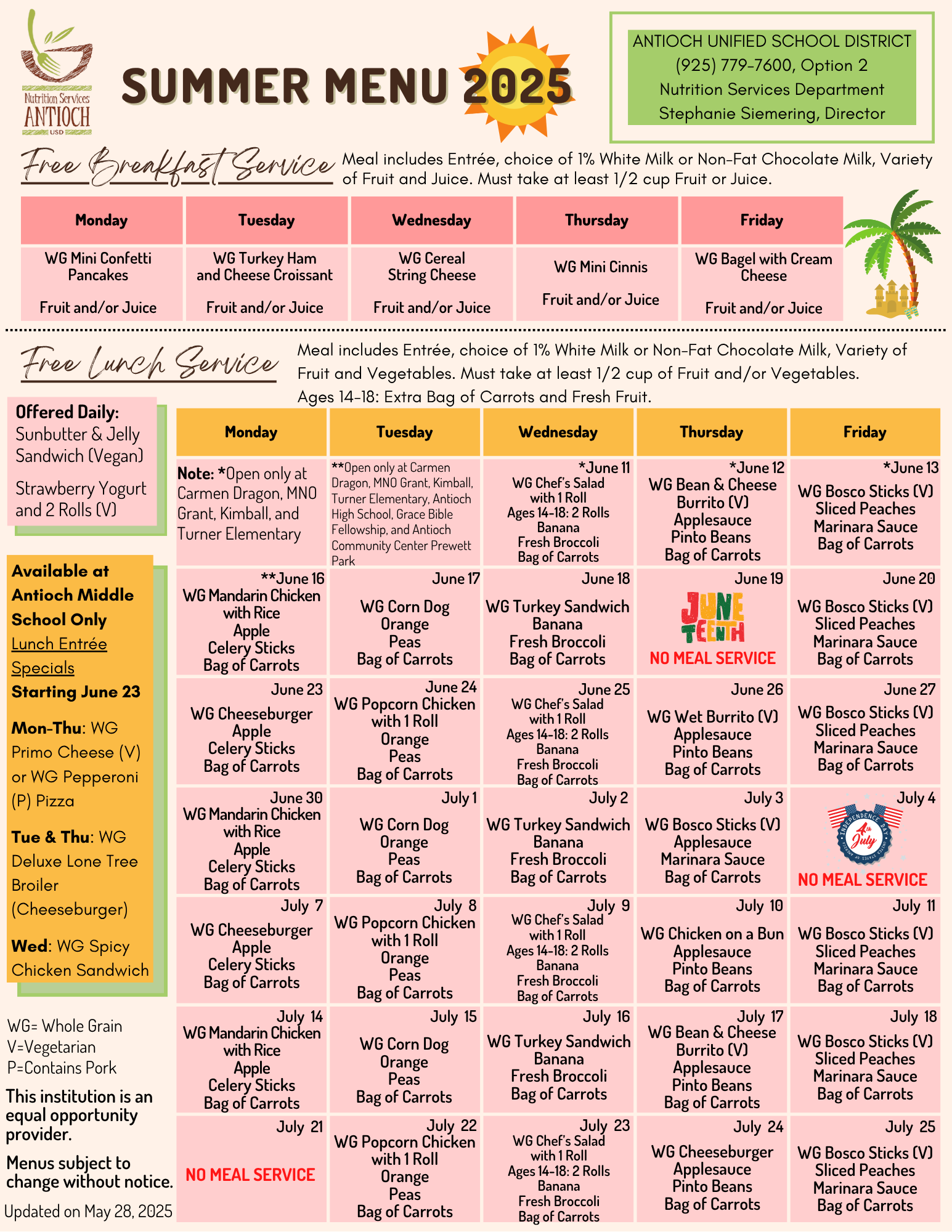 Summer Menu 2025