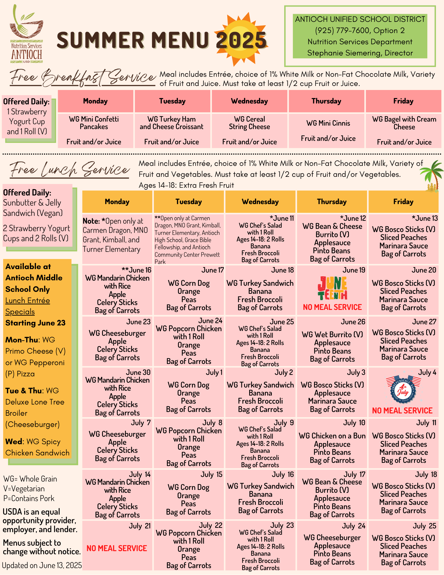 Summer Menu 2025