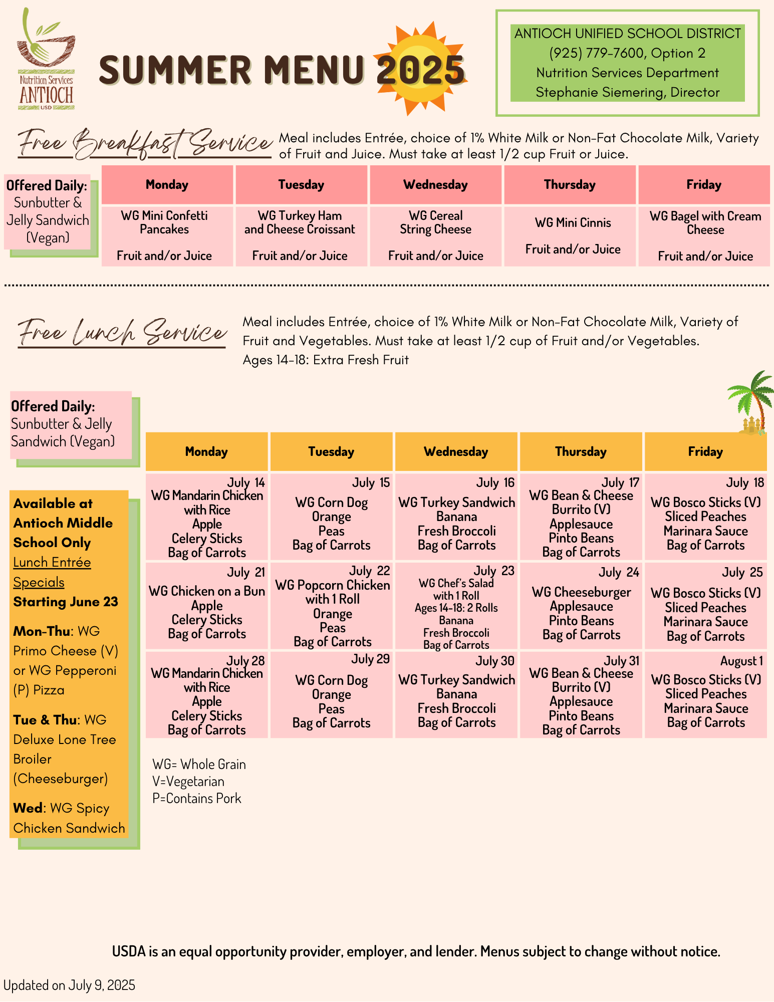 Updated Summer Menu
