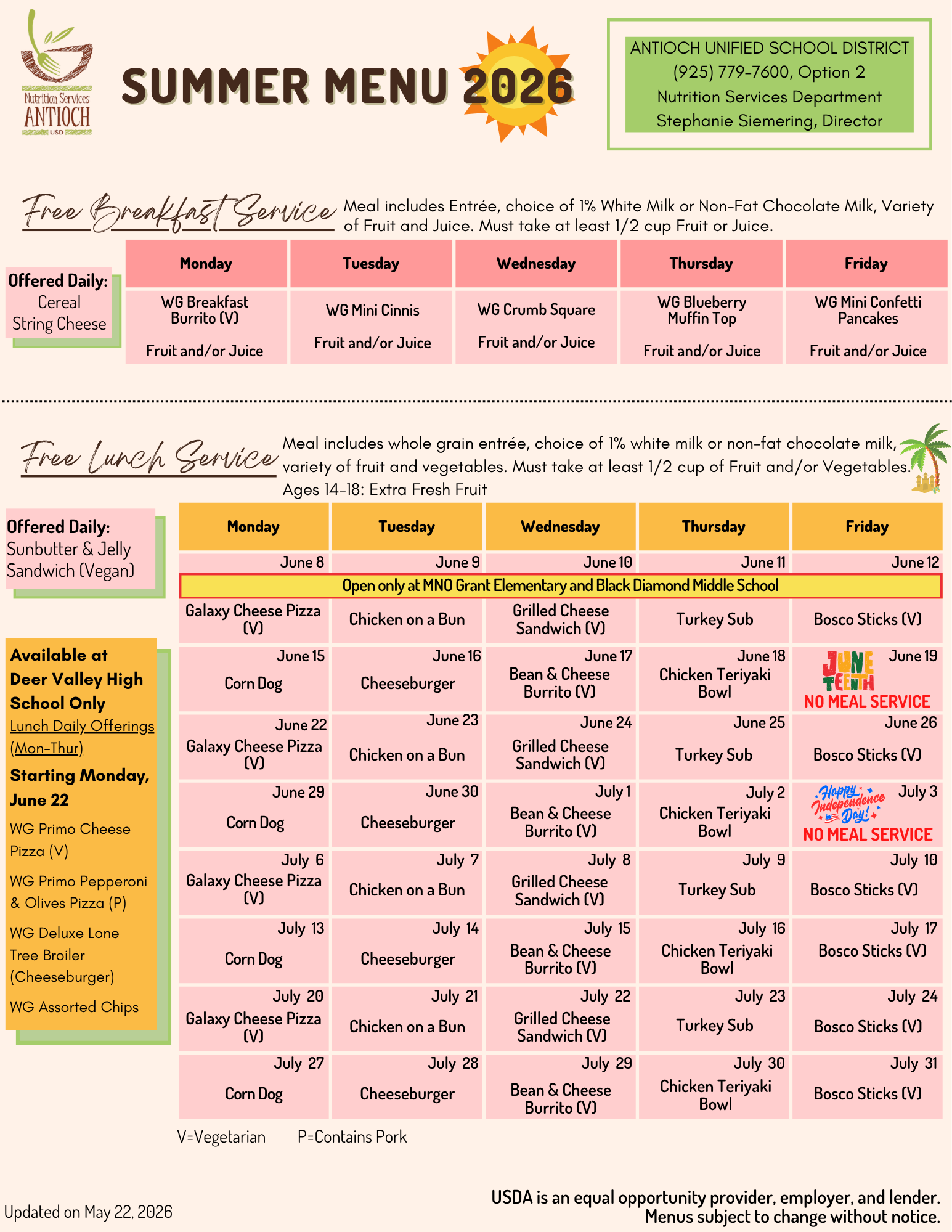 Summer 2026 Menu