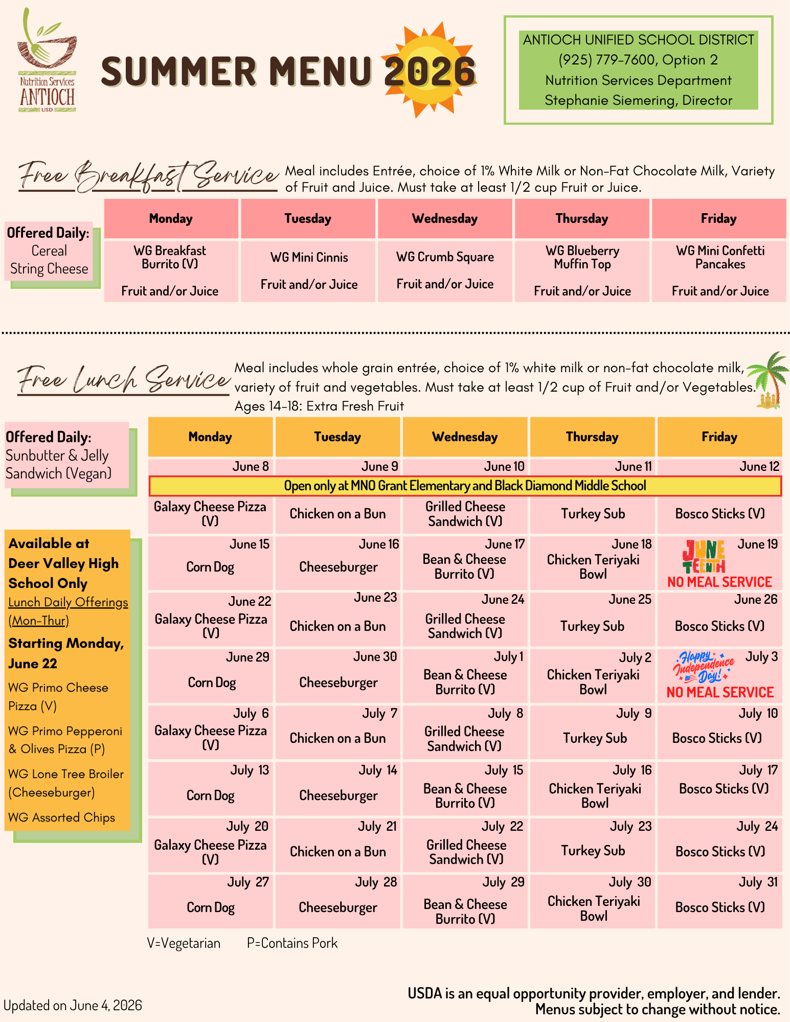 Summer 2026 Menu