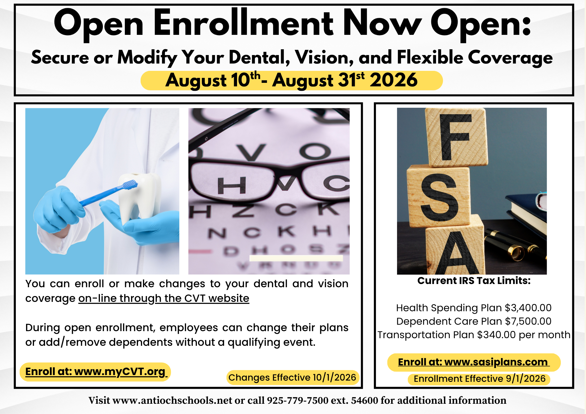 Open Enrollment 8/10-8/31, Dental, Vision, FSA plans