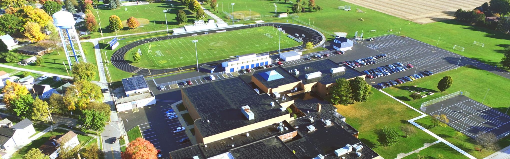 Skyview of High School building