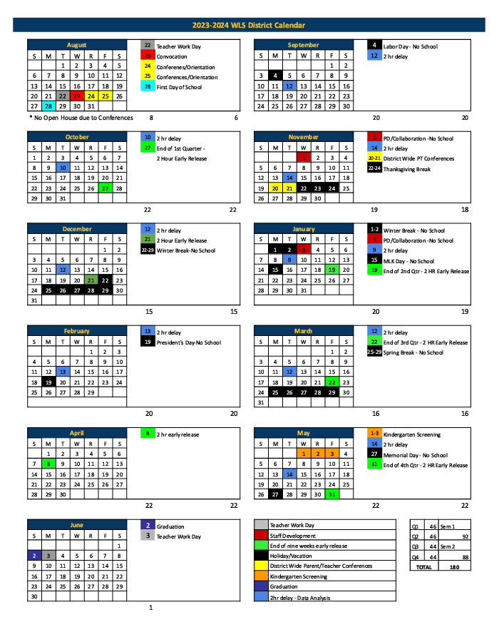 This is a picture of the district calendar. A pdf of this same calendar can be found by clicking the button underneath this image