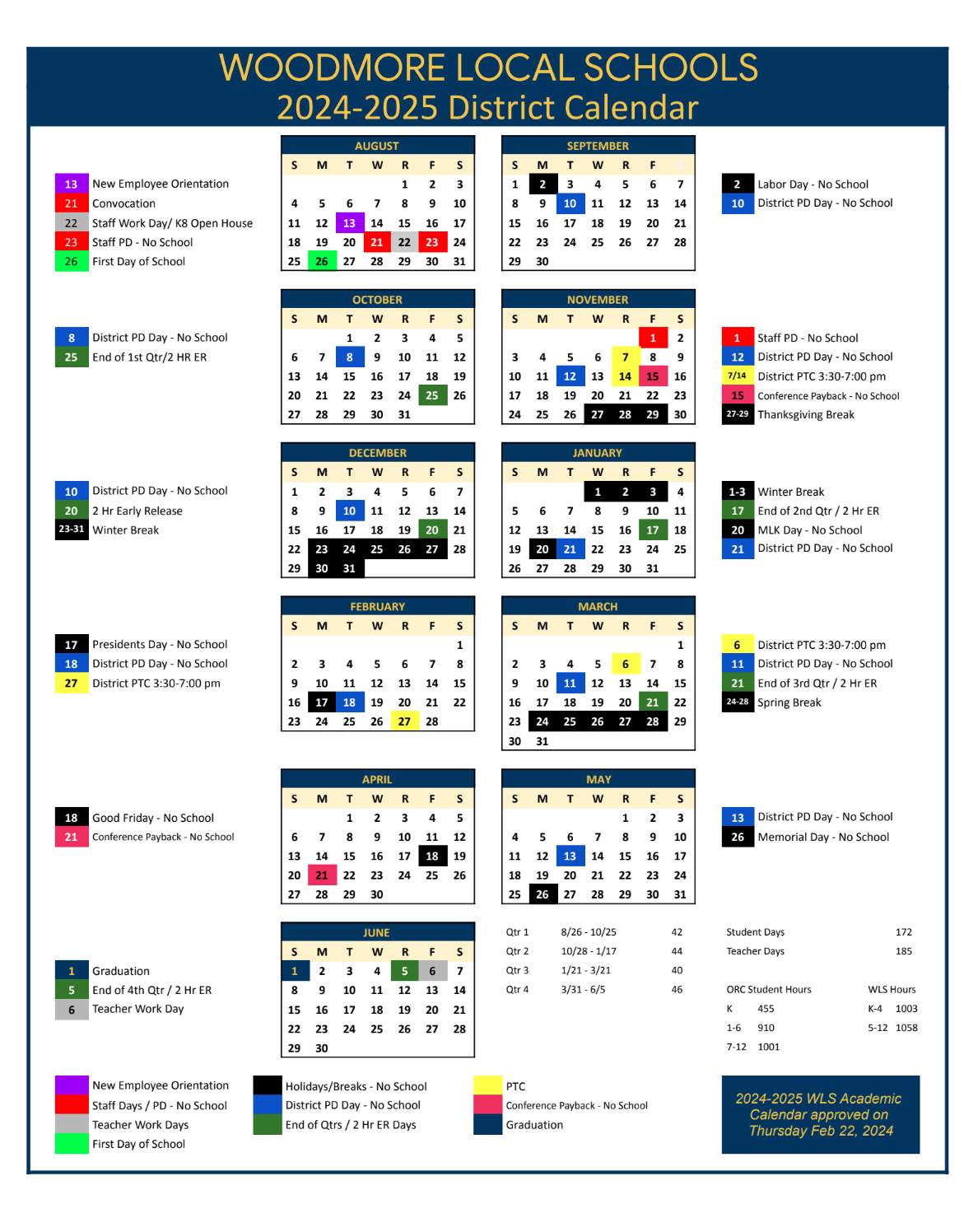 2025-2025 Updated District Calendar