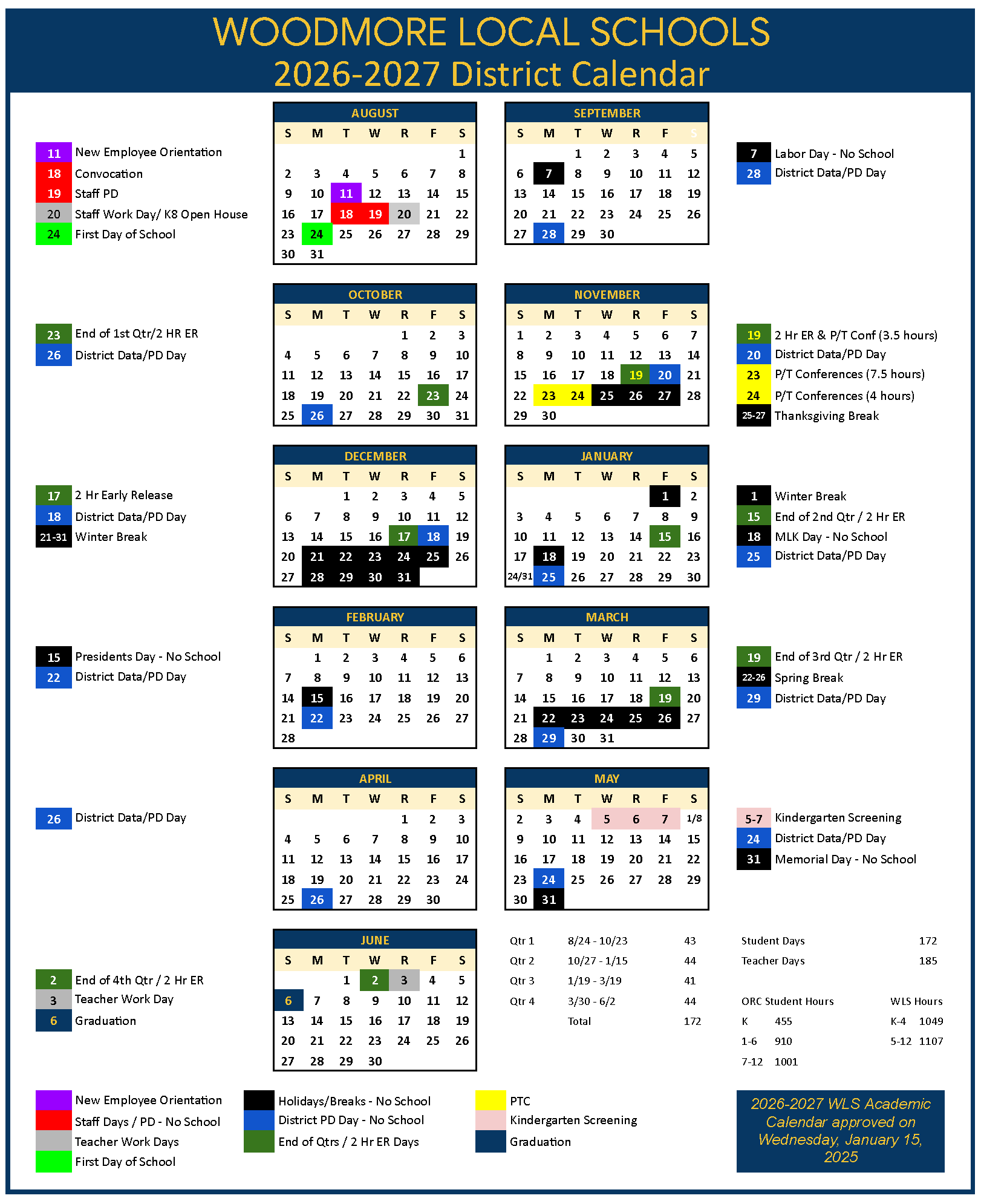 Image is district calendar for 26-27. For a full pdf copy, click the button below the picture