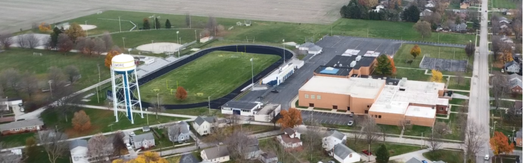 Picture of the high school and football field from a drone