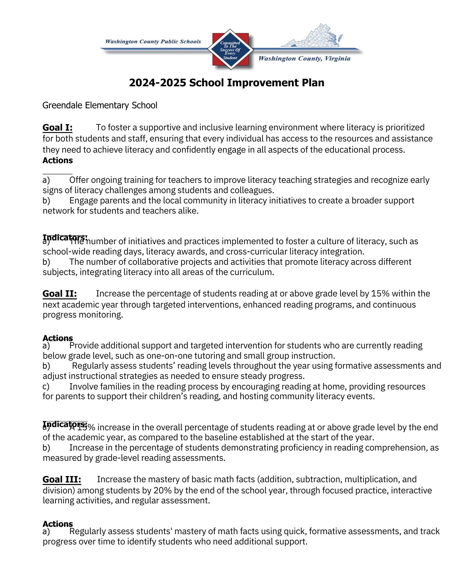 2024-2025 School Improvement Plan