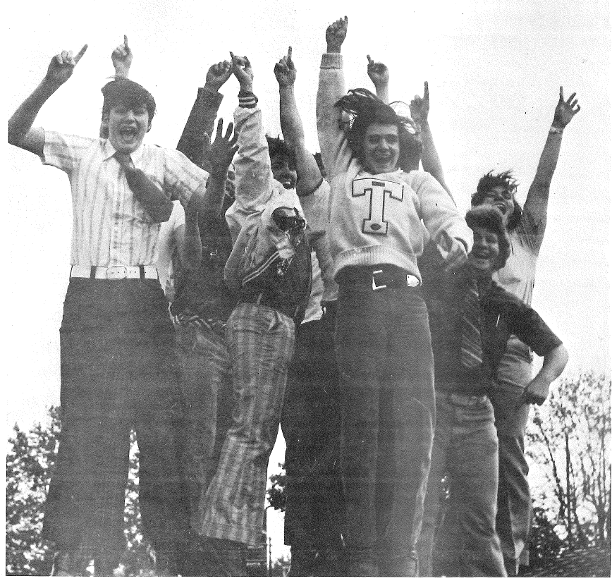 a group of people jumping