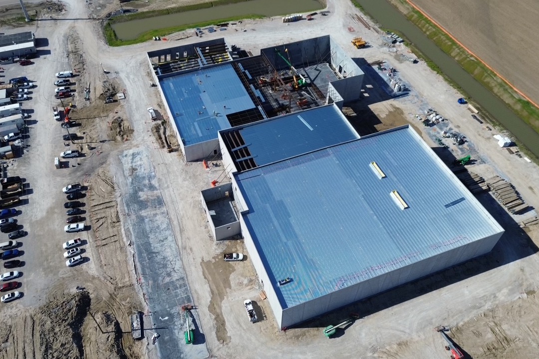 ariel view of industrial building in construction