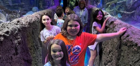 Students at an aquarium