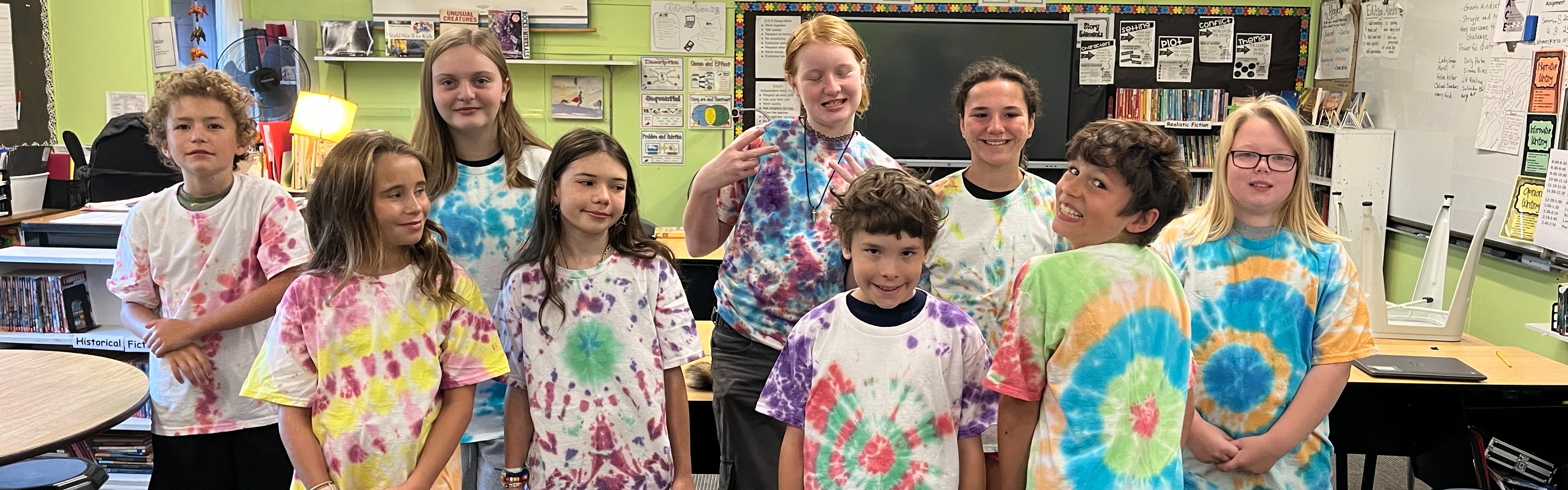 students in tie dyed t-shirts