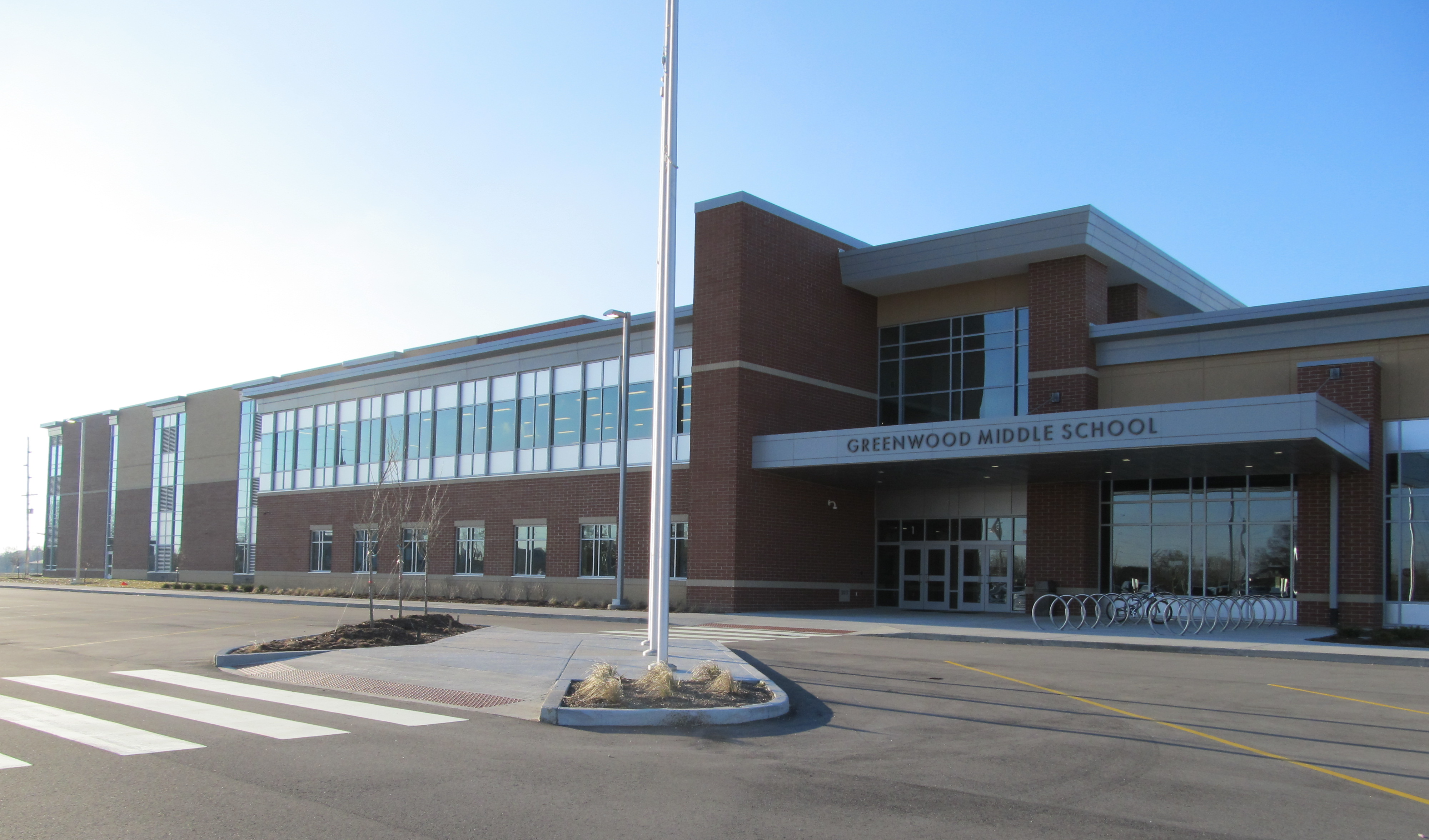 front of Greenwood Middle School and flagpole